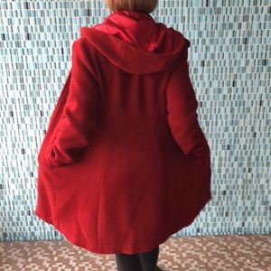 Red Winter Wool Coat with Hood